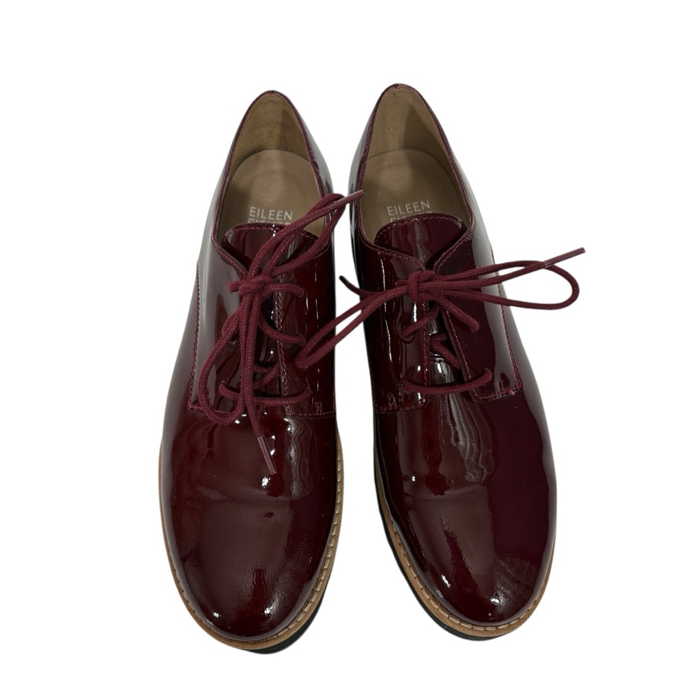 EILEEN FISHER Eddy Derby Shiny Patent Red loafers shoes 6.5 - Picture 3 of 9
